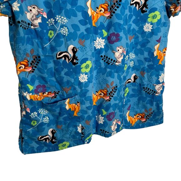 Disney Scrub Shirt Women's Medium Blue Bambi Short Sleeve V-Neck Tee Shirt - Picture 5 of 8